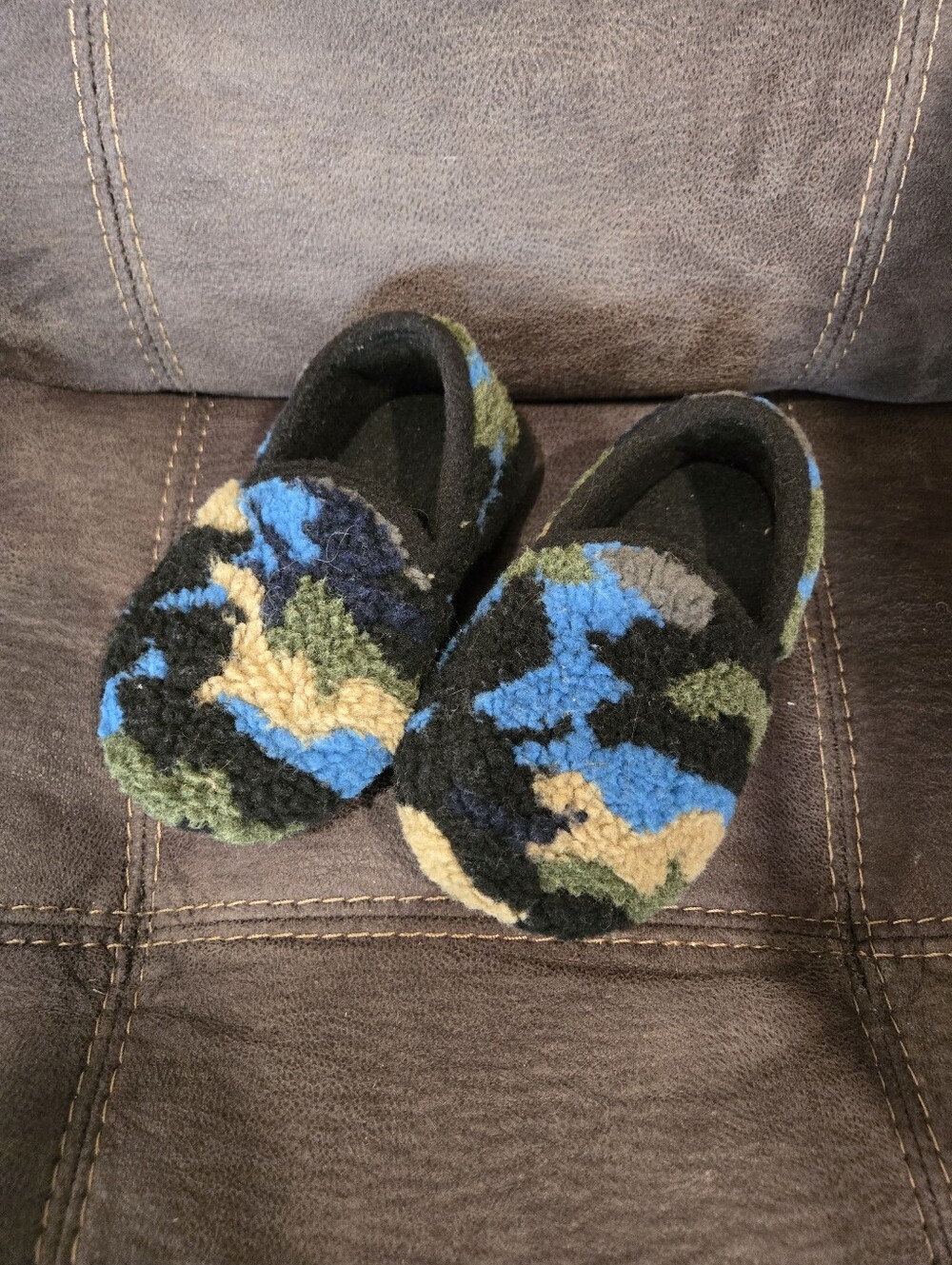 Wonder Nation Cozy Kids Camouflage Slip-On Slippers - Blue/Green/Black